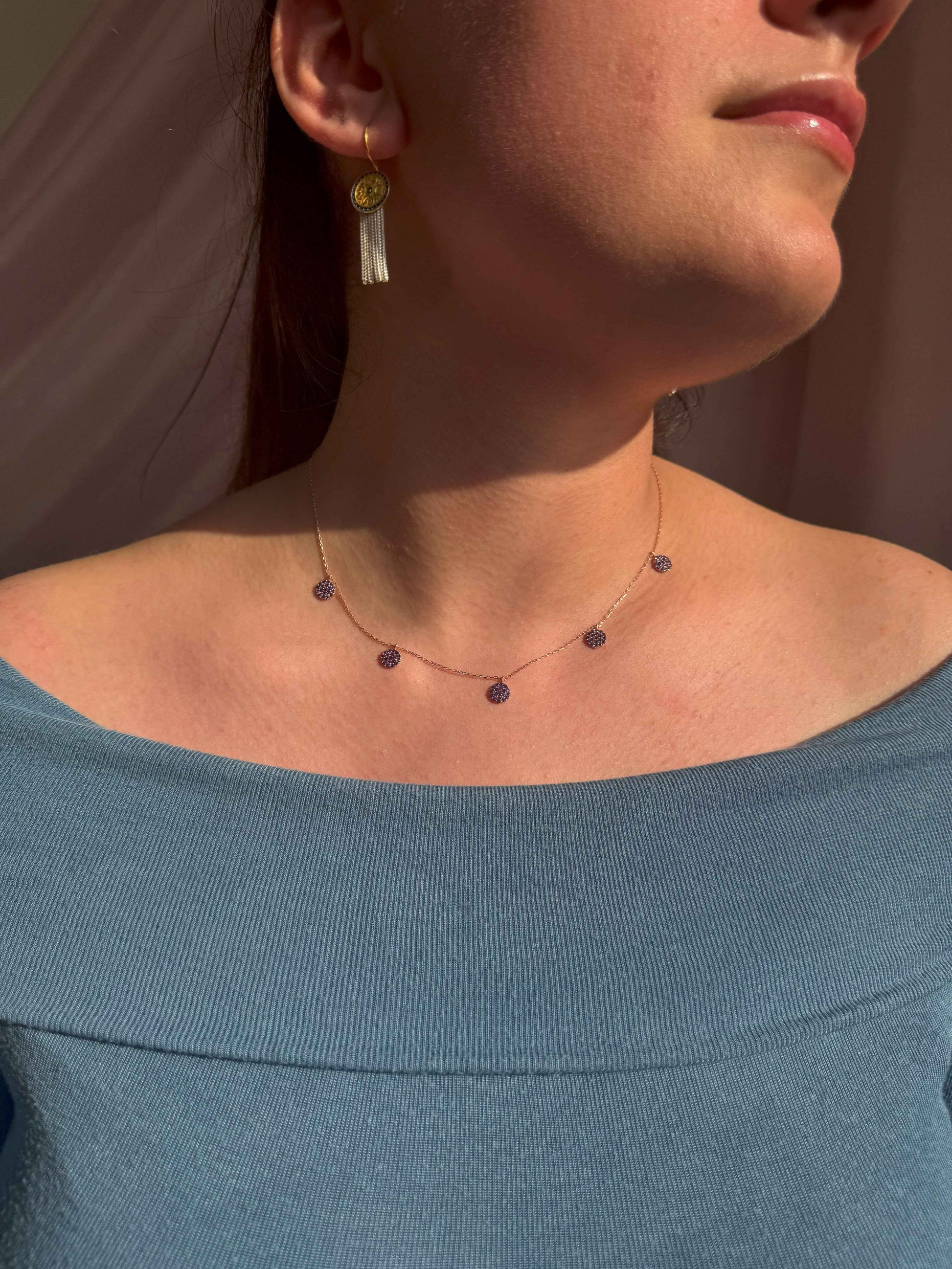 5 Purple Circle Silver Necklace