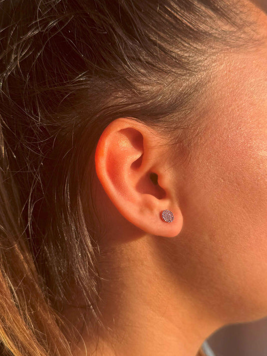 Mini Purple Circle Silver Earrings