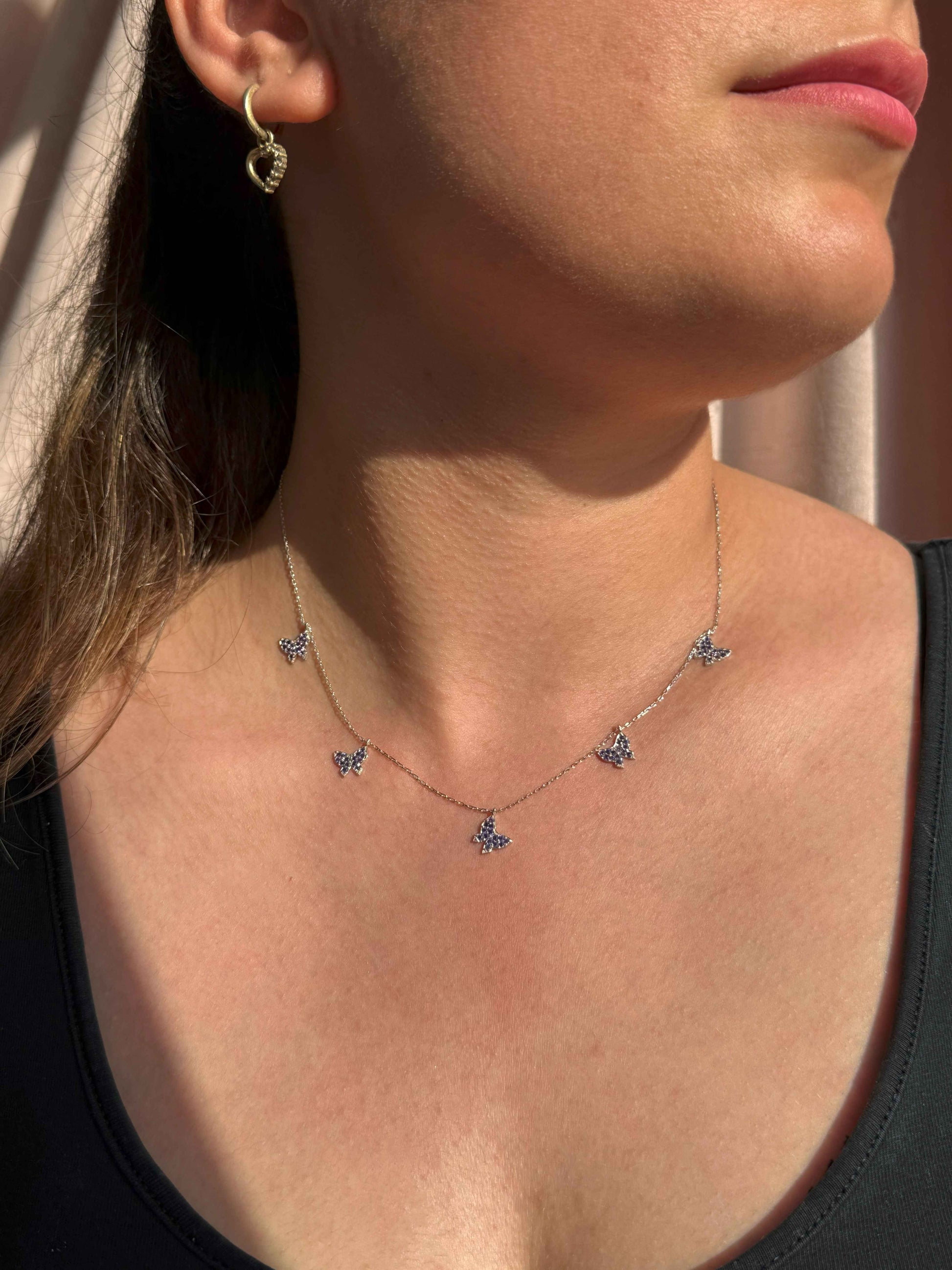 5 Purple Butterfly Silver Necklace
