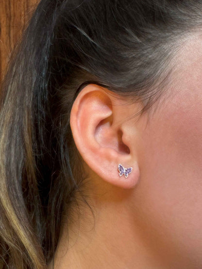 Mini Purple Butterfly Silver Earrings