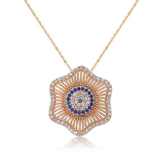 Flower Evil Eye Women's Silver Necklace