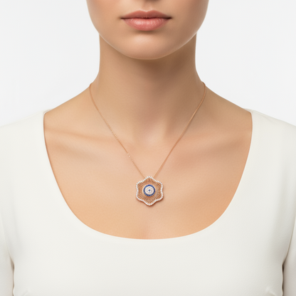 Blume Evil Eye Damen Silber Halskette