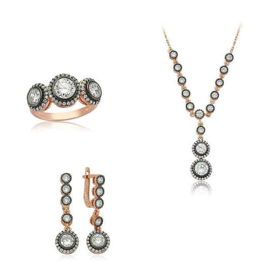 White Stone Women's Rose Plated Silver Set