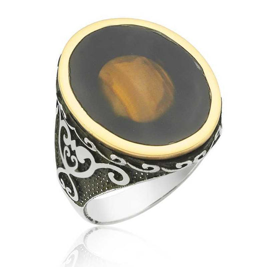 Transparent Tiger's Eye Men's Silver Ring