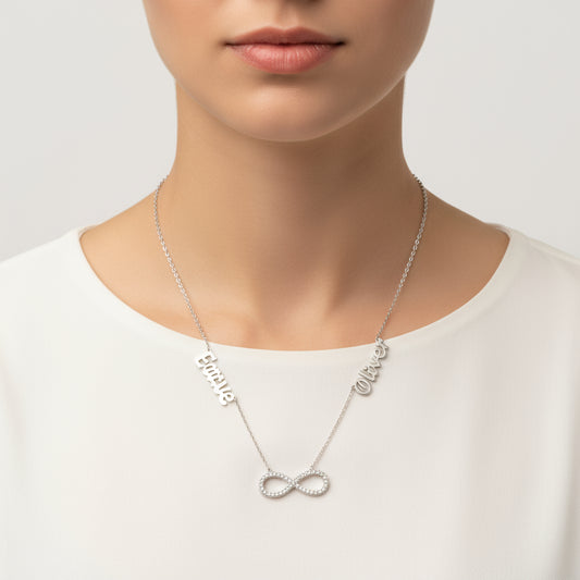 Infinity Two-Name Women's Silver Necklace