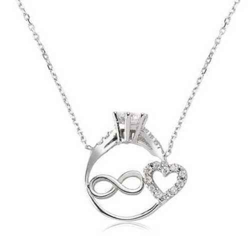 Heart-Shaped Infinity Single Stone Women's Silver Necklace
