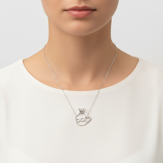 Heart-Shaped Infinity Single Stone Women's Silver Necklace