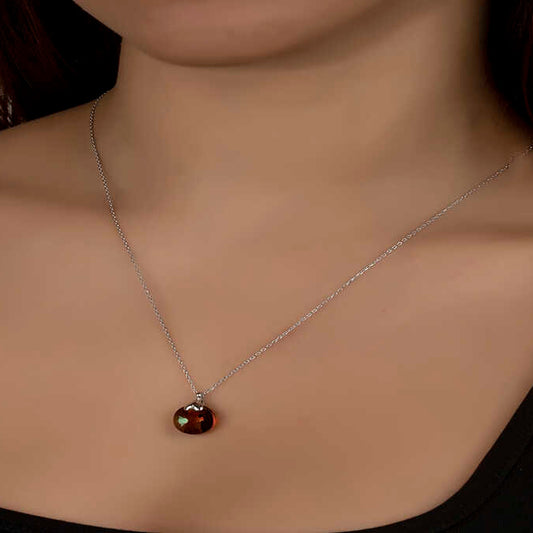 Crystal Brown Stone Women's Silver Necklace