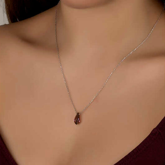 Crystal Ametist Stone Women's Silver Necklace