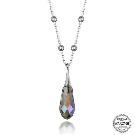 Swarovski Crystal Amethyst Bead Chain Women's Silver Necklace