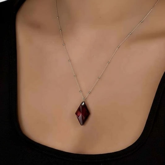 Swarovski Crystal Amethyst Bead Chain Women's Silver Necklace