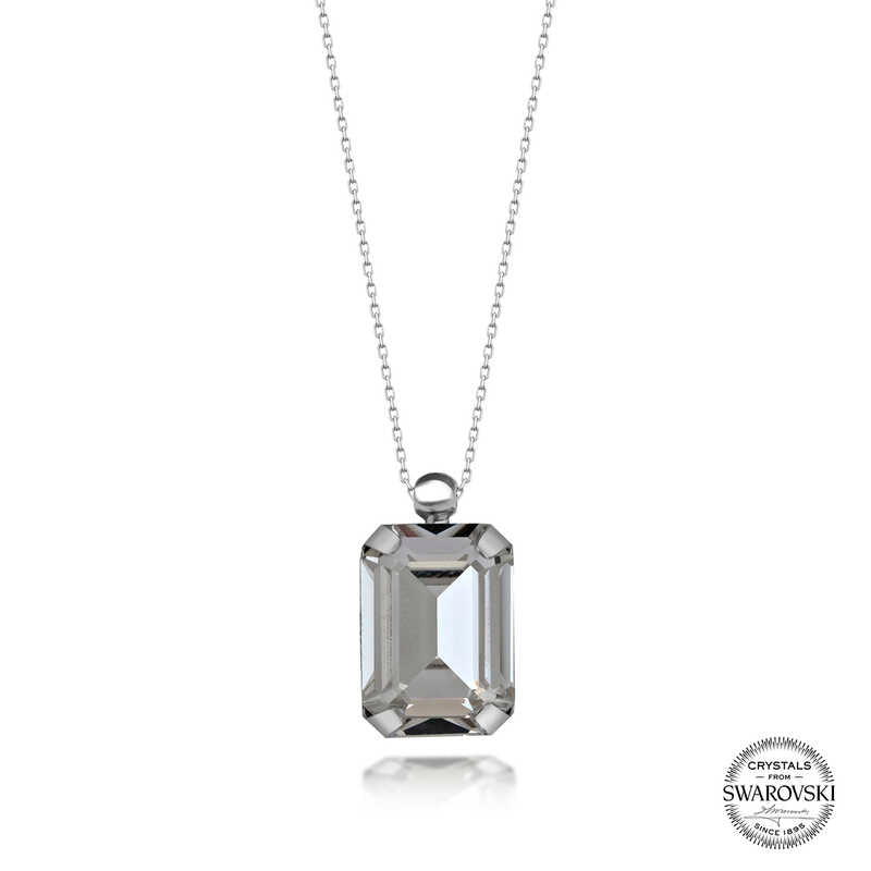 Collier en argent pour femme avec pierre baguette en cristal Swarovski