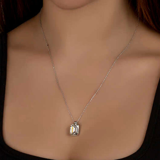 Crystal Baguette Stone Women's Silver Necklace