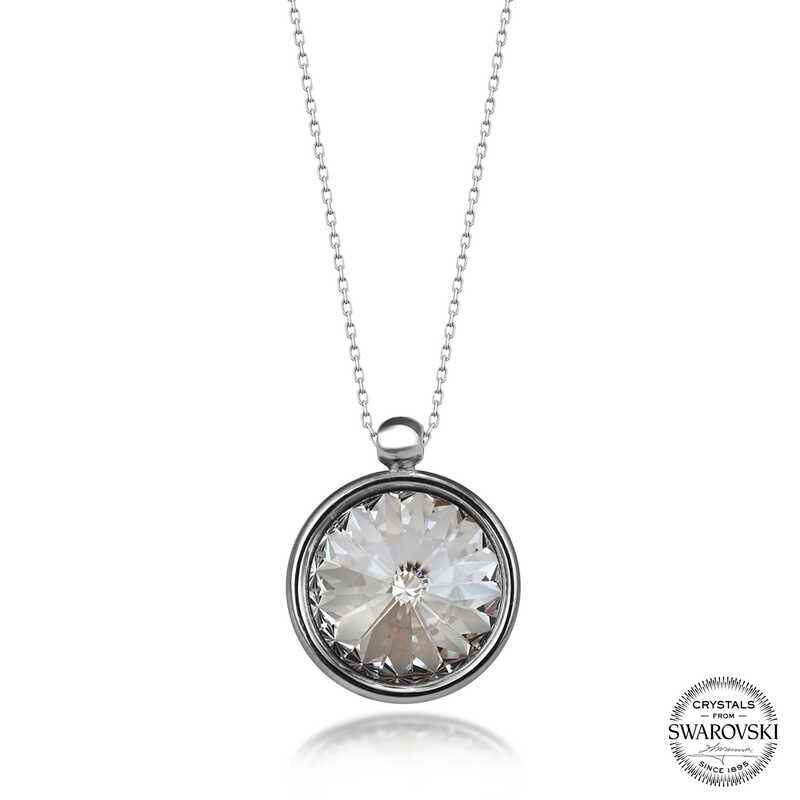 Swarovski Crystal Stone Framed Women's Silver Necklace