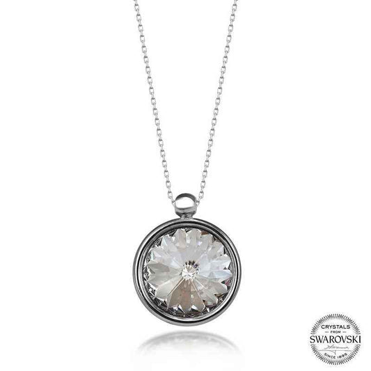 Swarovski Crystal Stone Framed Women's Silver Necklace