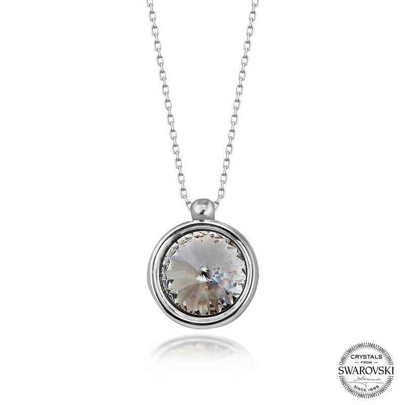 Swarovski Crystal Stone Framed Women's Silver Necklace