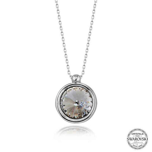 Swarovski Crystal Stone Framed Women's Silver Necklace