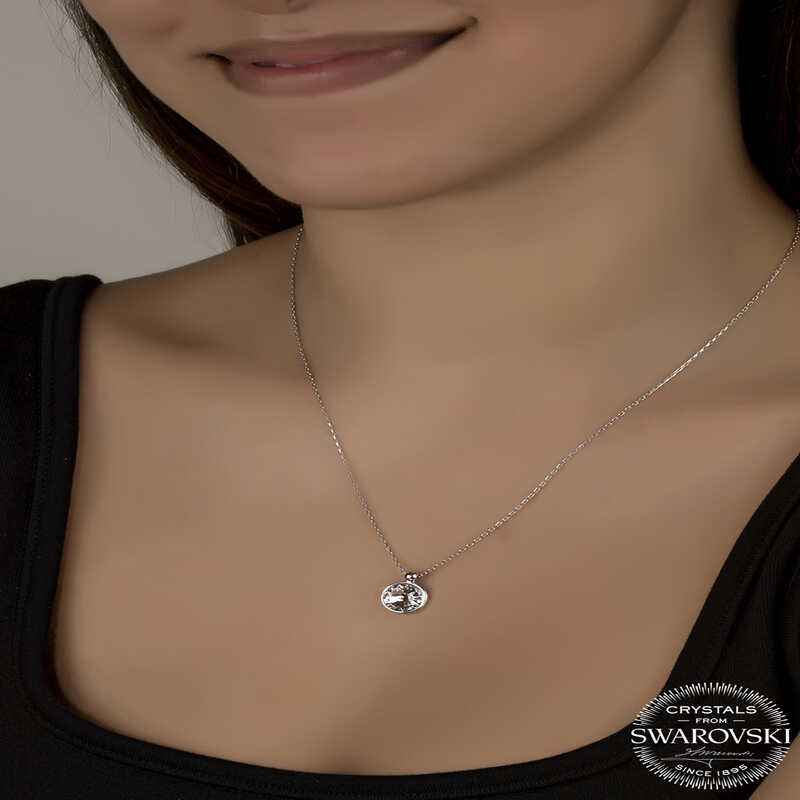 Swarovski Crystal Stone Framed Women's Silver Necklace