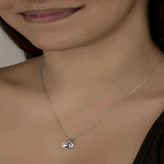 Swarovski Crystal Stone Framed Women's Silver Necklace