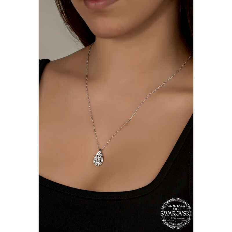 Swarovski Crystal Stone Drop Women's Silver Necklace