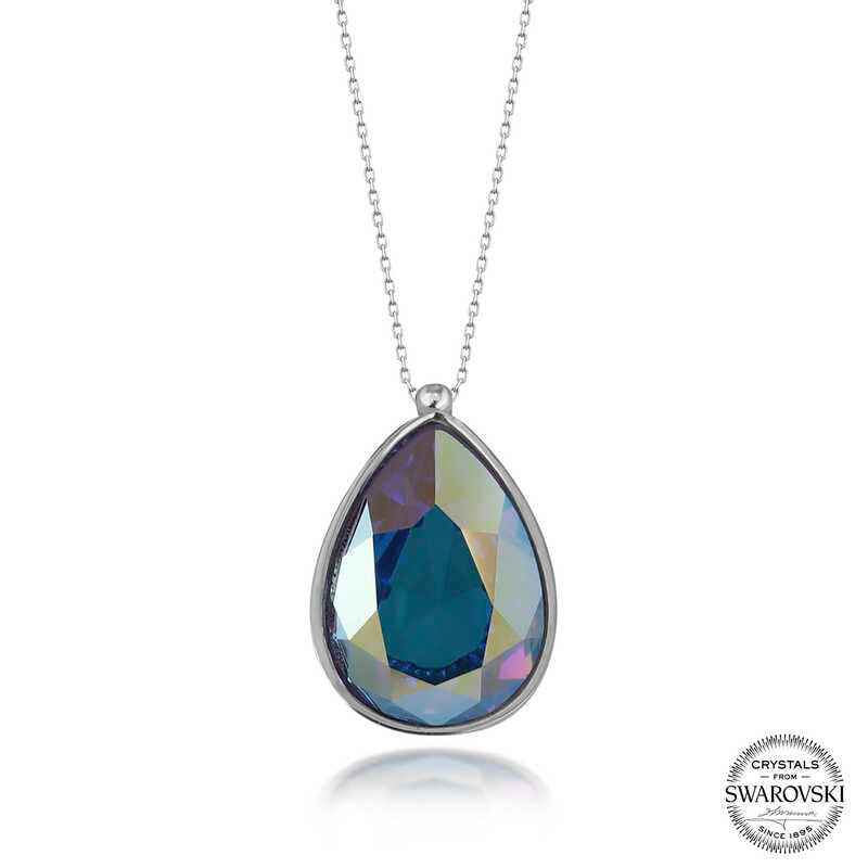 Swarovski Crystal Stone Drop Women's Silver Necklace