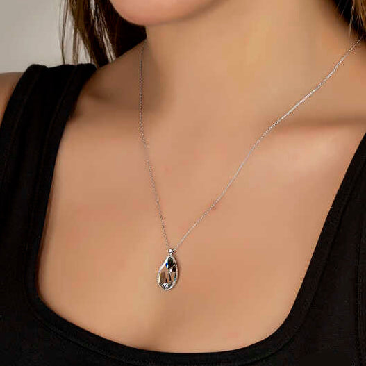 Crystal Stone Drop Women's Silver Necklace
