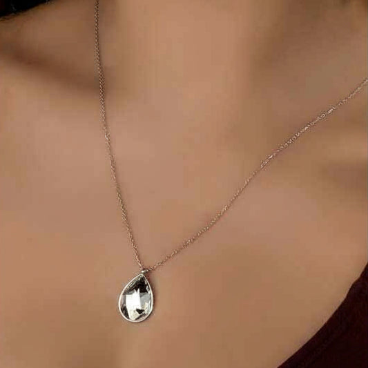 Swarovski Crystal Stone Drop Women's Silver Necklace