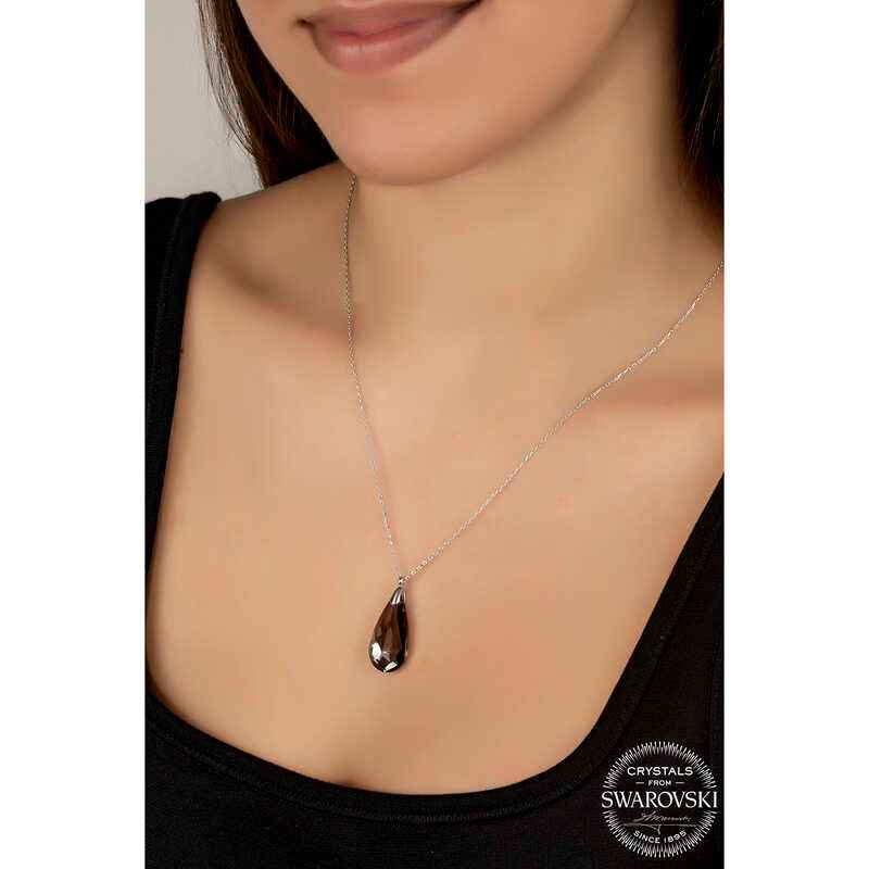 Swarovski Crystal Stone Drop Women's Silver Necklace