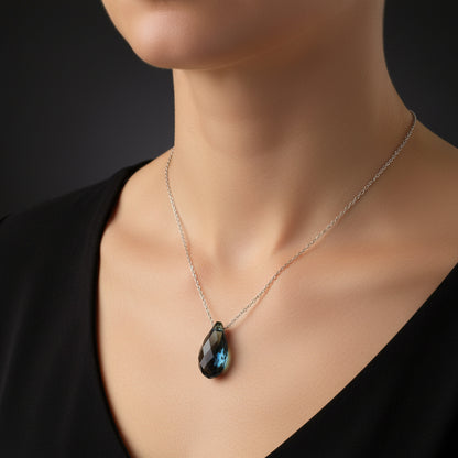 Crystal Stone Drop Cut Women's Silver Necklace