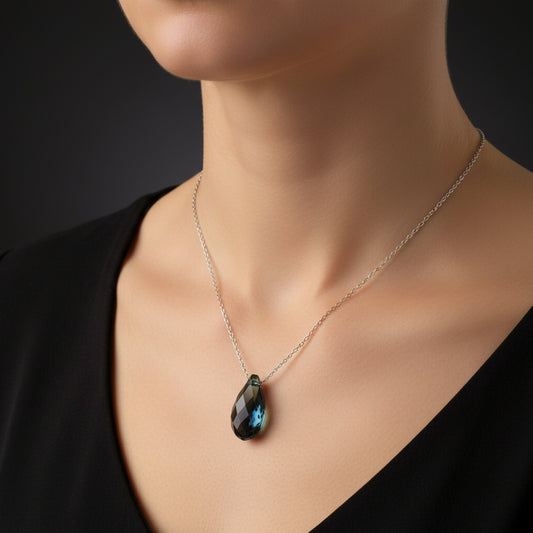 Crystal Stone Drop Cut Women's Silver Necklace