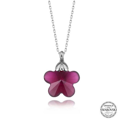 Collier en argent pour femme avec marguerite fuchsia en cristal Swarovski