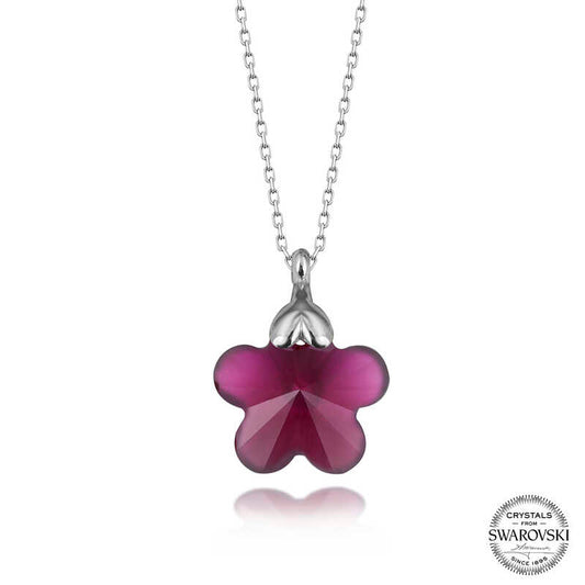 Collier en argent pour femme avec marguerite fuchsia en cristal Swarovski
