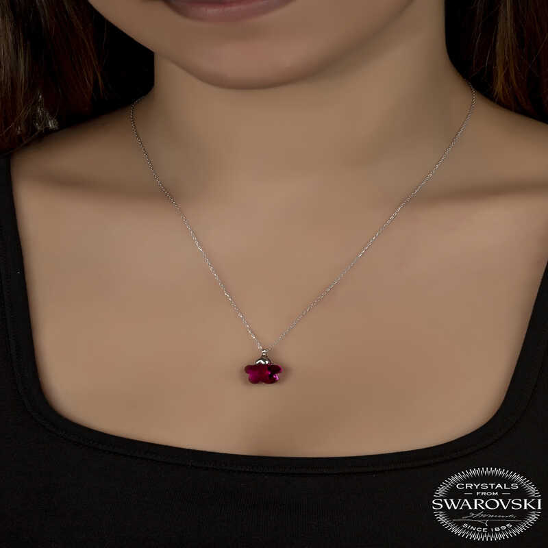 Collier en argent pour femme avec marguerite fuchsia en cristal Swarovski