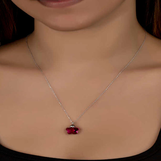 Crystal Fuchsia Daisy Women's Silver Necklace