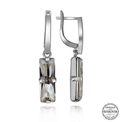 Swarovski Crystal Stone White Baguette Dangle Women's Silver Earrings