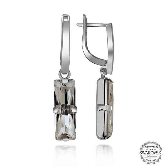 Swarovski Crystal Stone White Baguette Dangle Women's Silver Earrings
