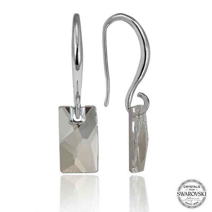 Swarovski Crystal White Baguette Dangle Women's Silver Earrings