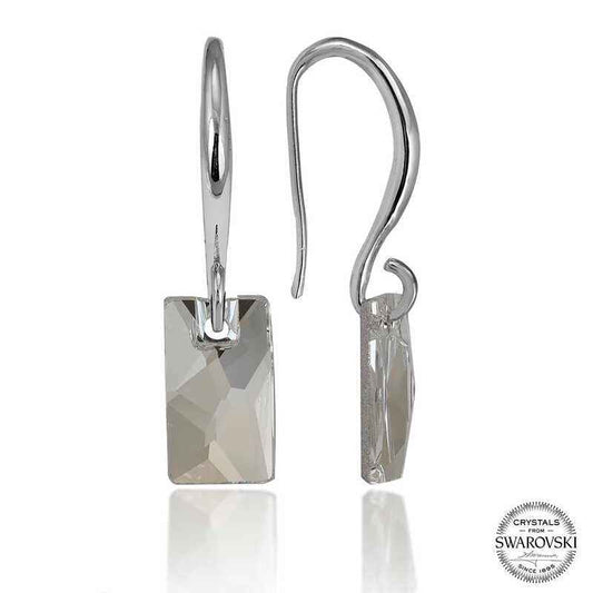 Swarovski Crystal White Baguette Dangle Women's Silver Earrings
