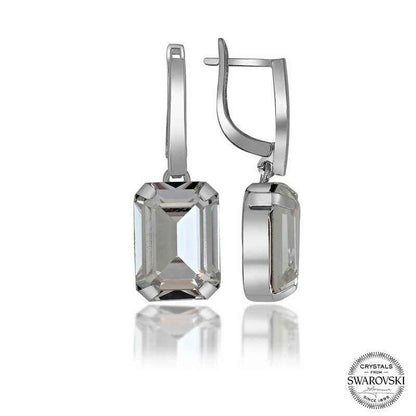 Swarovski Crystal Stone White Baguette Dangle Women's Silver Earrings
