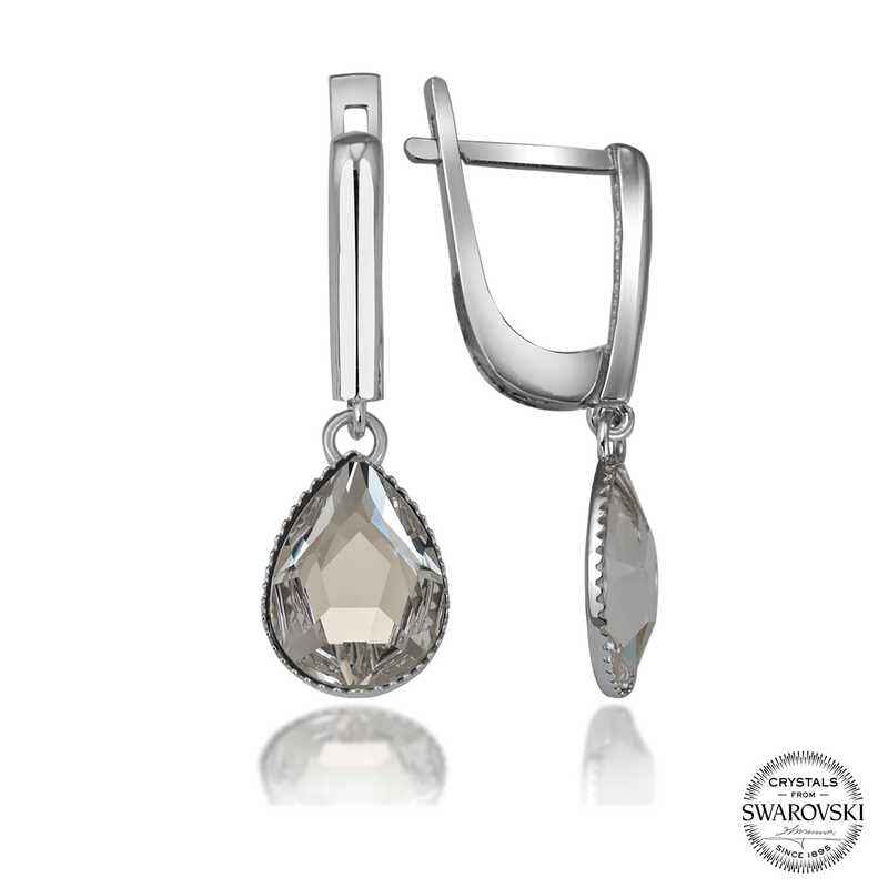 Swarovski Crystal White Drop Dangle Women's Silver Earrings