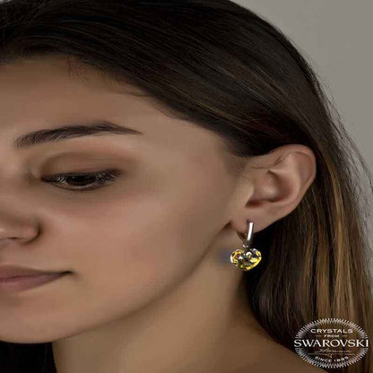 Swarovski Crystal White Heart Dangle Women's Silver Earrings