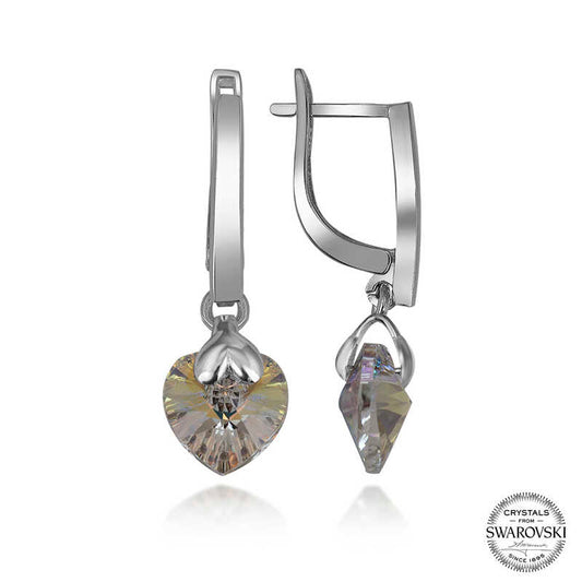 Swarovski Crystal Stone White Heart Dangle Women's Silver Earrings