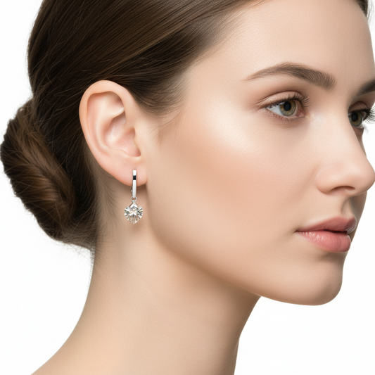 Crystal Stone White Heart Dangle Women's Silver Earrings