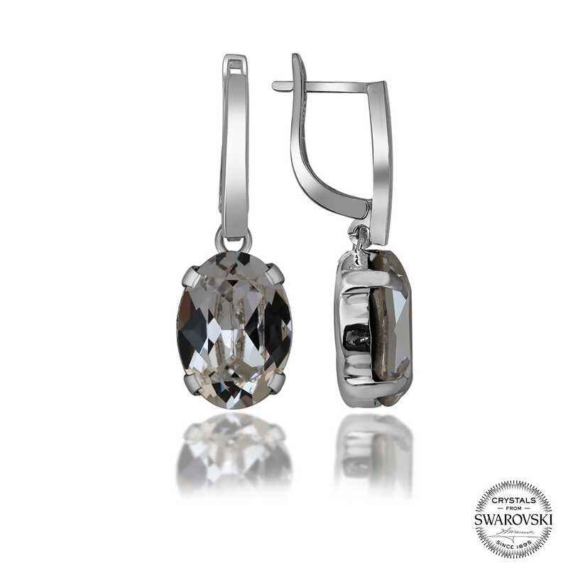 Swarovski Crystal White Oval Dangle Women's Silver Earrings