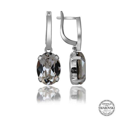 Swarovski Crystal White Oval Dangle Women's Silver Earrings