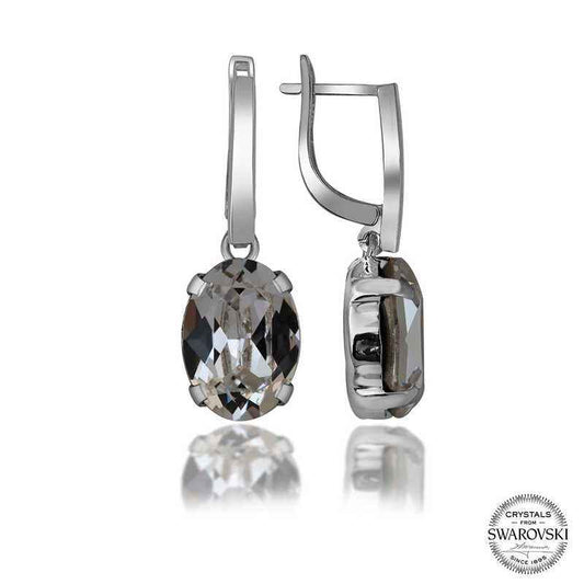 Swarovski Crystal White Oval Dangle Women's Silver Earrings