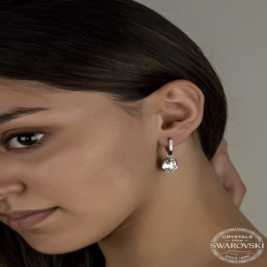 Boucles d'oreilles pendantes ovales en argent pour femme avec cristal blanc