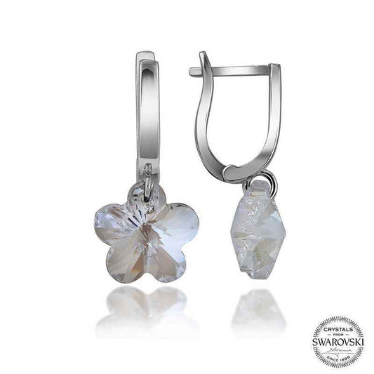 Swarovski Crystal White Daisy Dangle Women's Silver Earring