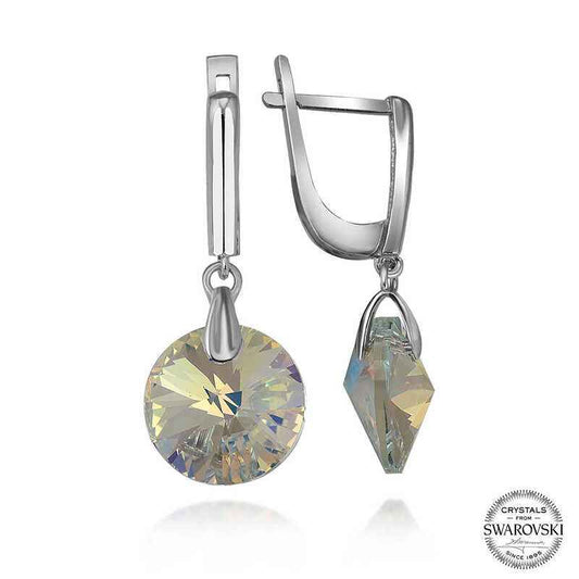 Swarovski Crystal Stone White Dangle Women's Silver Earrings