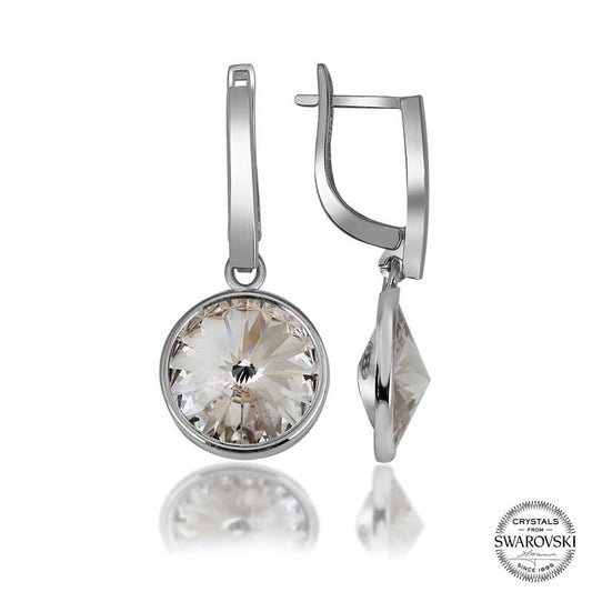 Swarovski Crystal Stone White Dangle Women's Silver Earrings